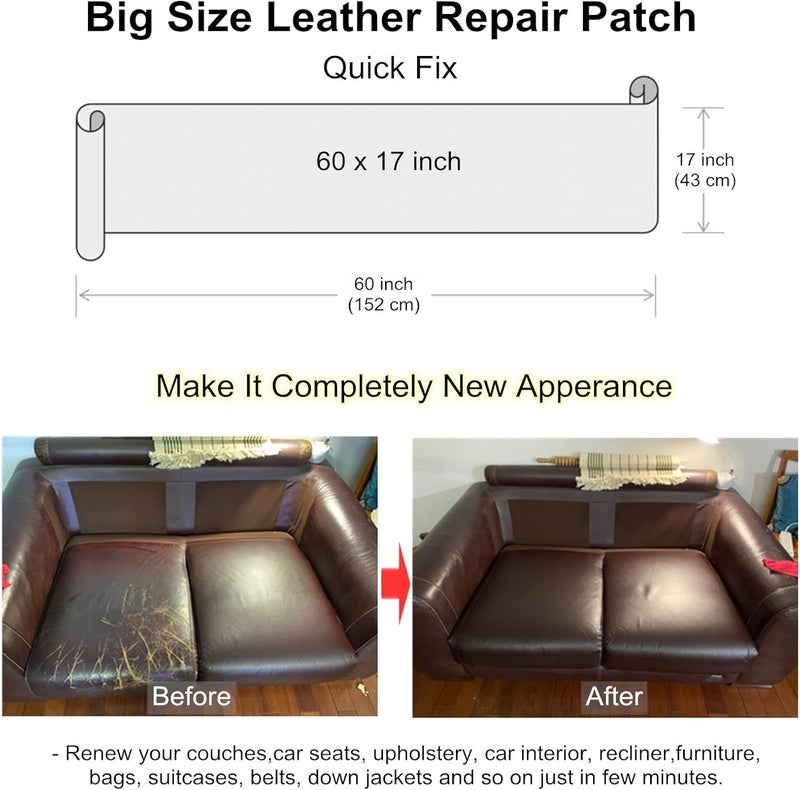ILOFRI 60x17 inch Self Adhesive Leather and Vinyl Repair Patch for Couch, Vinyl Patch Kit for Car Seat, Boat Seats, Furniture. Leather Upholstery Repair Tape - Light Brown #2 - Image 3